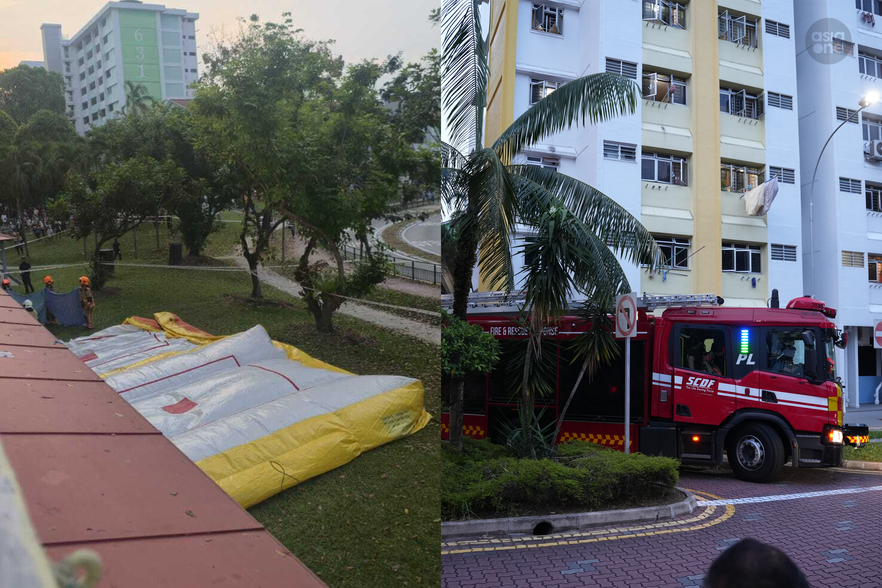 Safety life air packs deployed by SCDF officers on the ground floor of Block 645 Ang Mo Kio Avenue 6.
